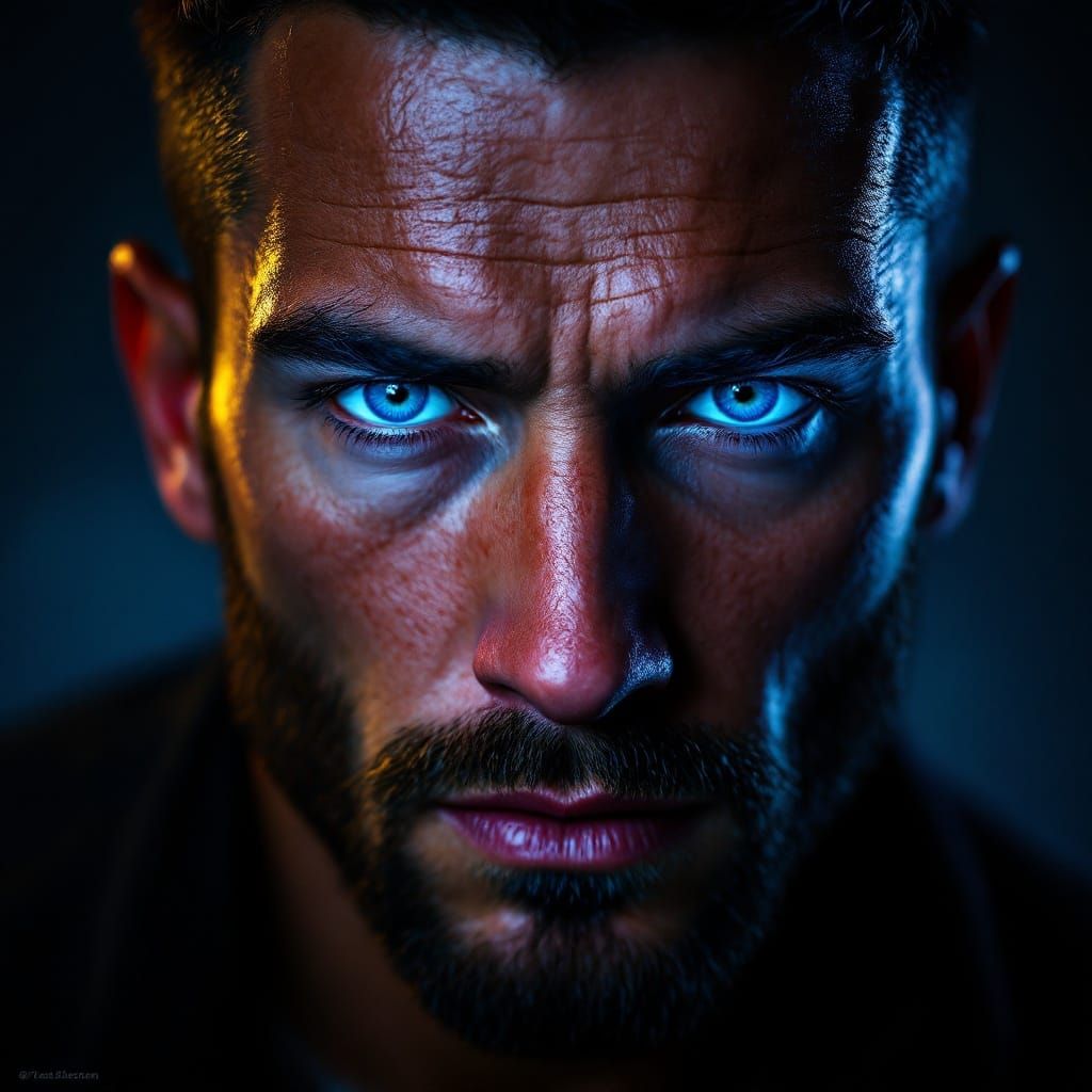 Intense Male Portrait in Hyperrealistic Style