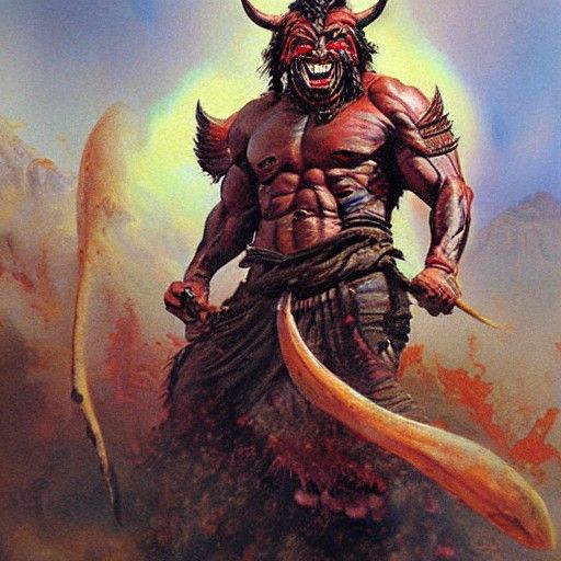 Oni Demon in Oil Painting Style