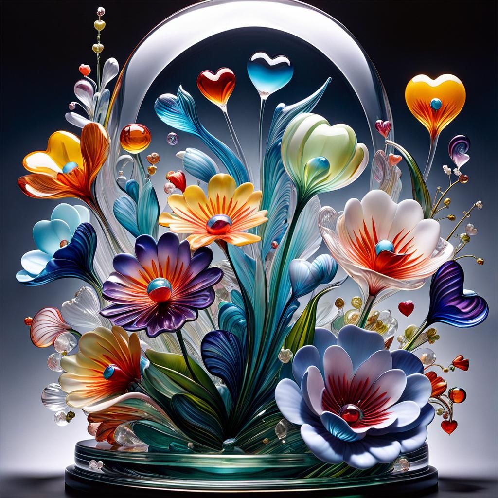 Ethereal Blown-Glass Flowers in Psychedelic Watercolor