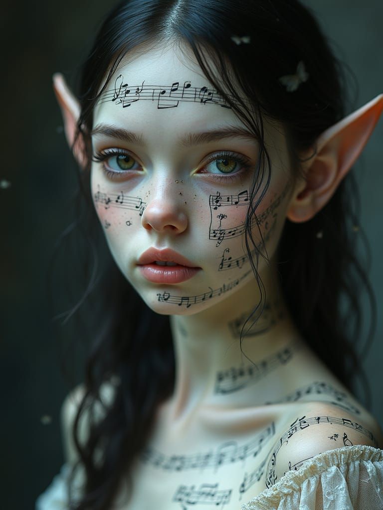 Ethereal Elf Maiden with Music-Inscribed Skin