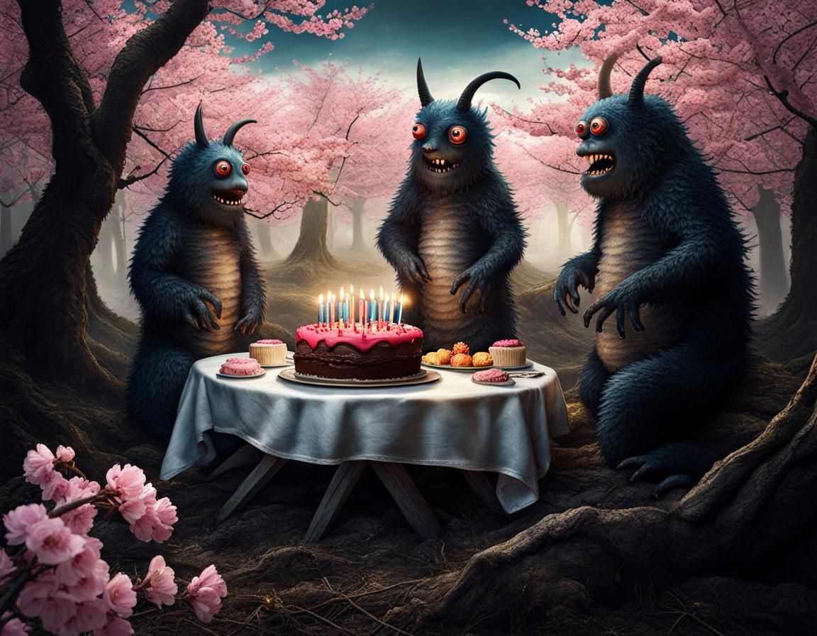 Monsters' Picnic in Cherry Blossom Forest