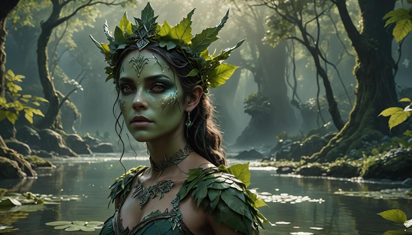 Dark Fae Water Fairy with Leaf Crown