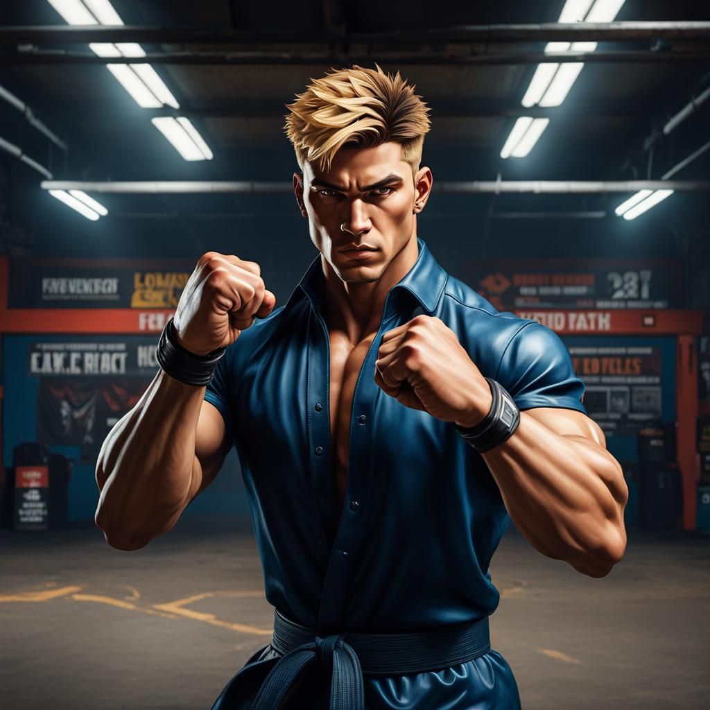 Hyperrealistic Portrait of a Street Fighter in 3D
