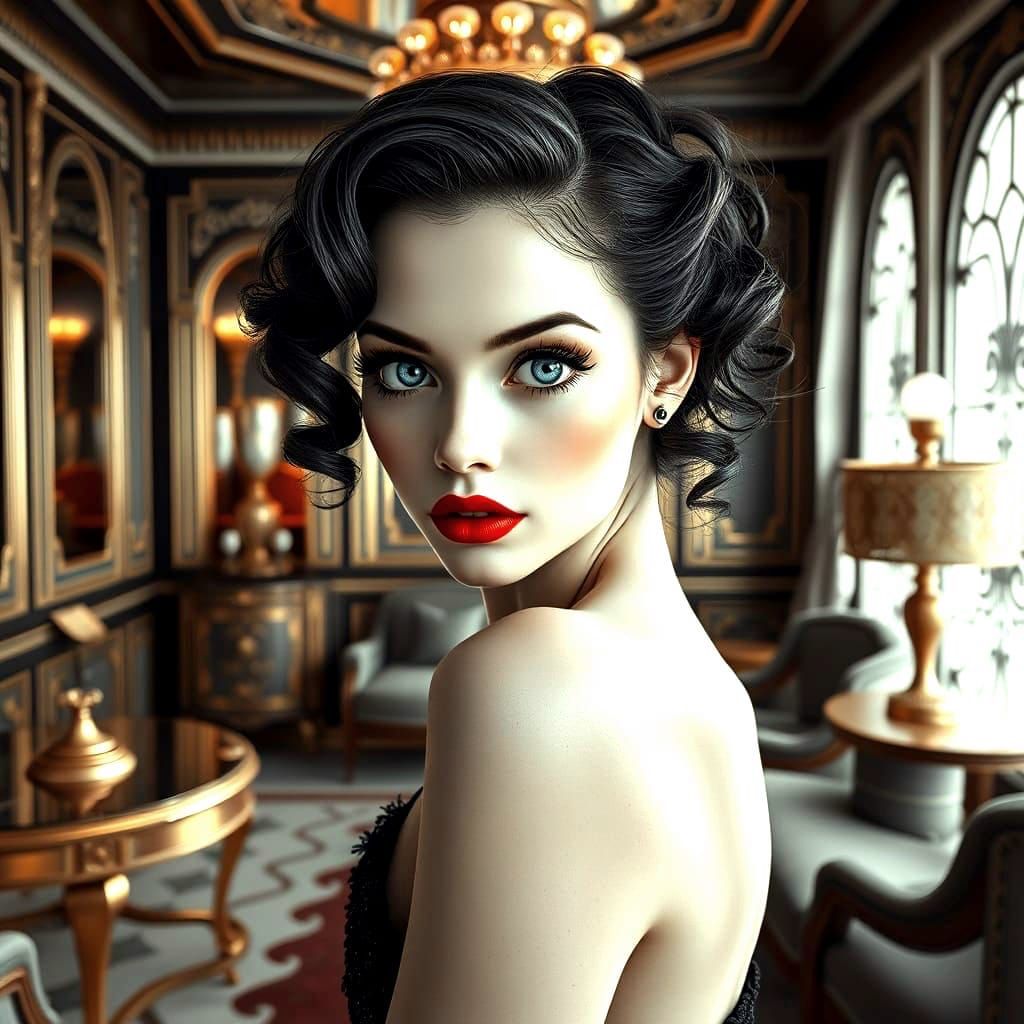 Glamorous Art Deco Goddess with Piercing Blue Eyes