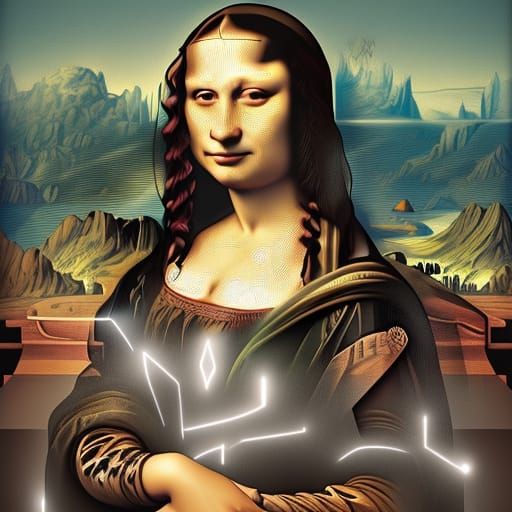 Cyberpunk Mona Lisa Portrait in High Resolution