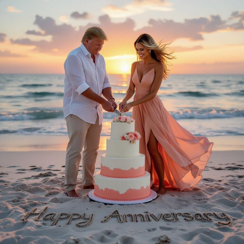 Trump Anniversary on Beach in Romantic Realism