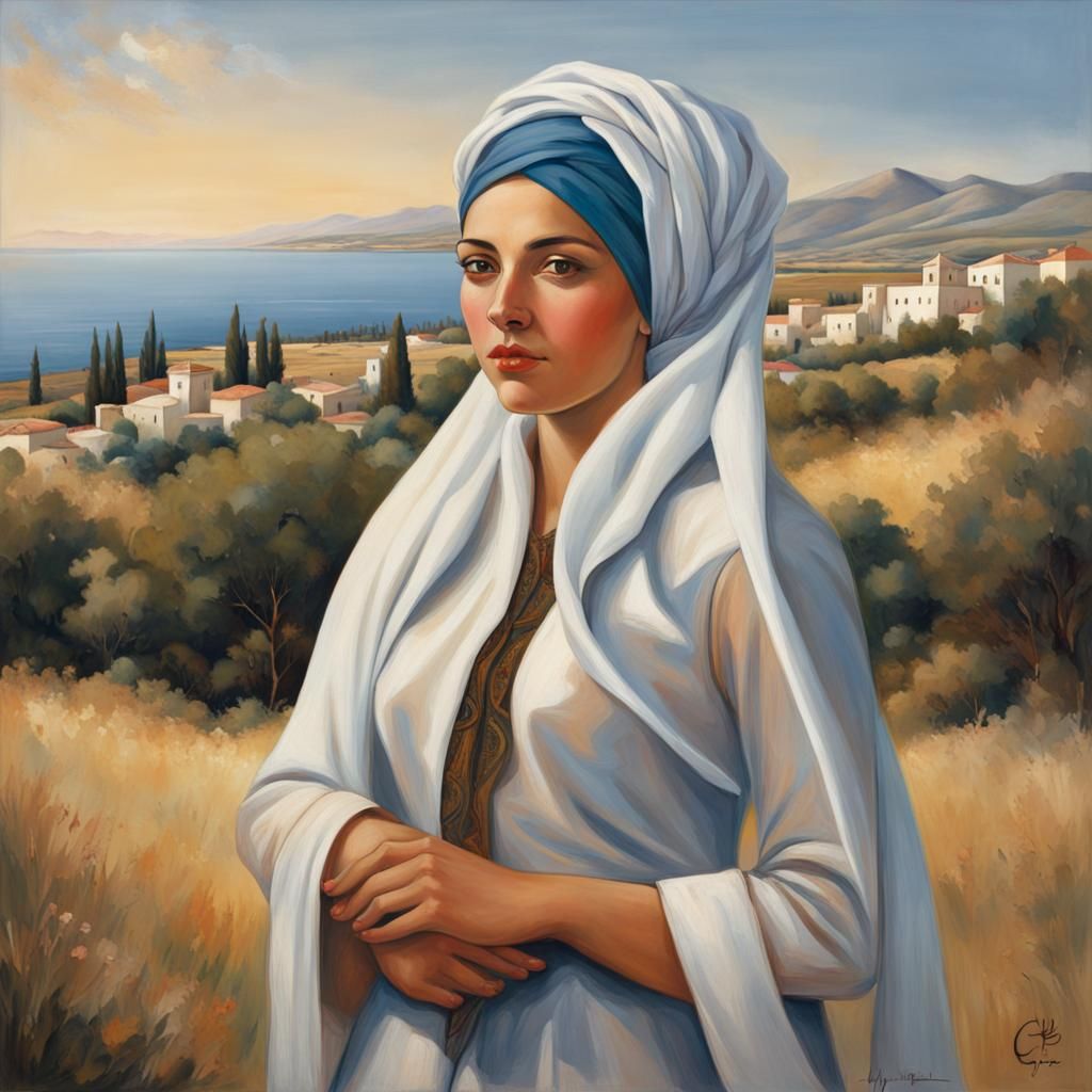 Woman in Headscarf at Paphos, Cyprus