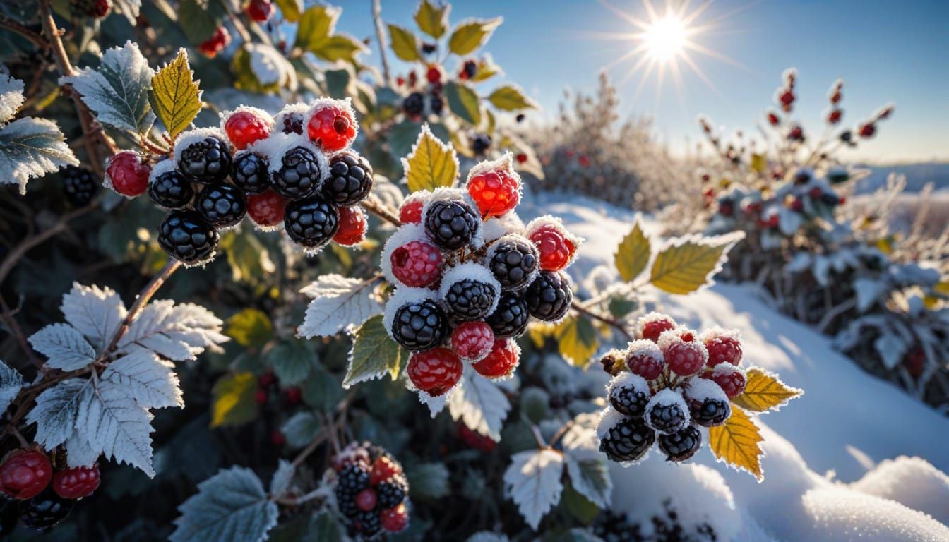 Winter Wonderland with Blackberries in Snowy Russia