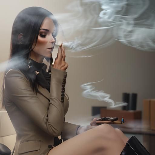 Businesswoman Smoking Cigar in Office: Professional Photogra...