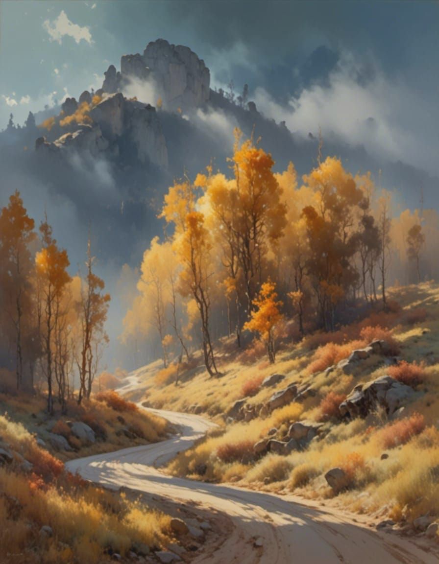 Autumn Road: Fine Art Painting in Triadic Colors