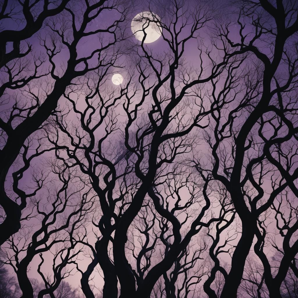 Surreal Dancing Silhouettes in Dimly Lit Forest