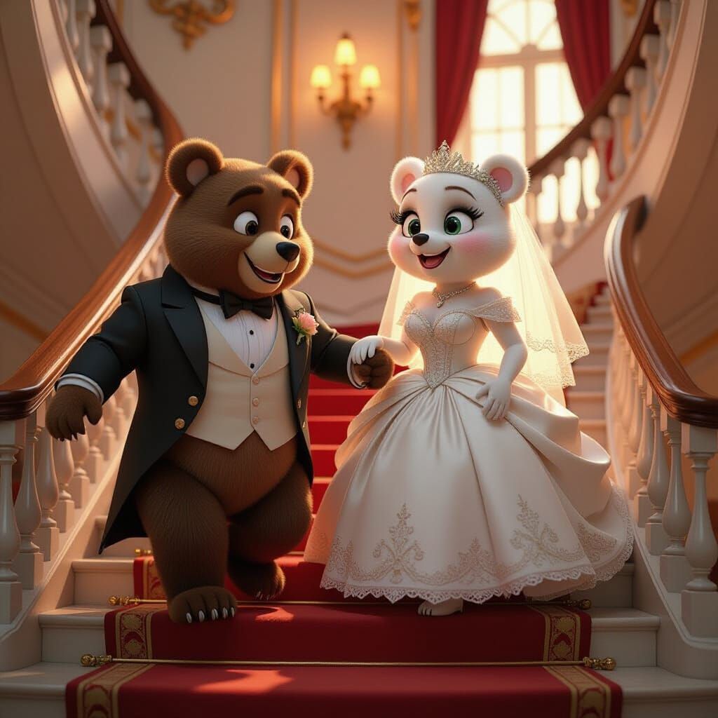 Anthropomorphic Bears Wedding in Pixar-style 3D