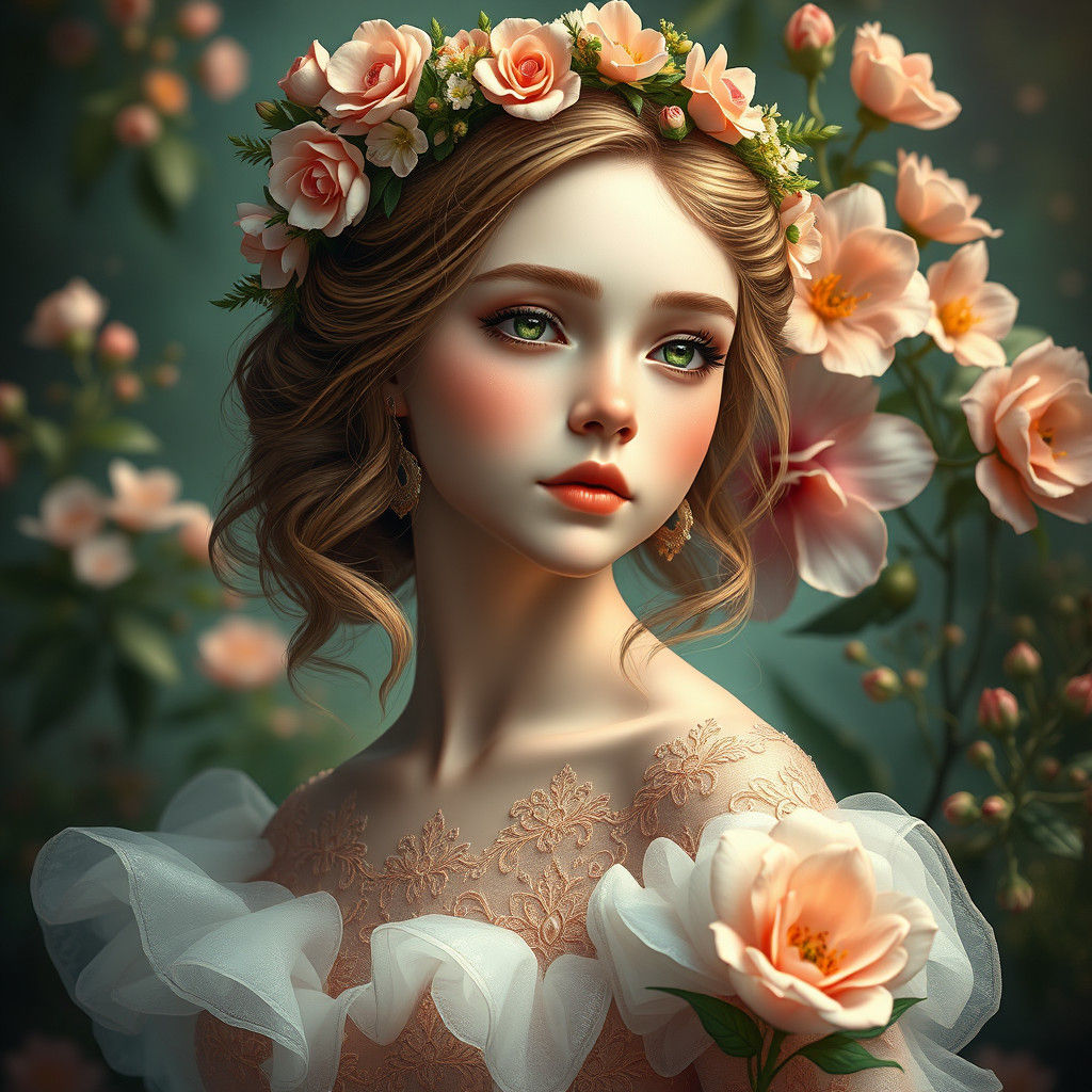 Ethereal Flower Girl Portrait in Fantasy Art Style