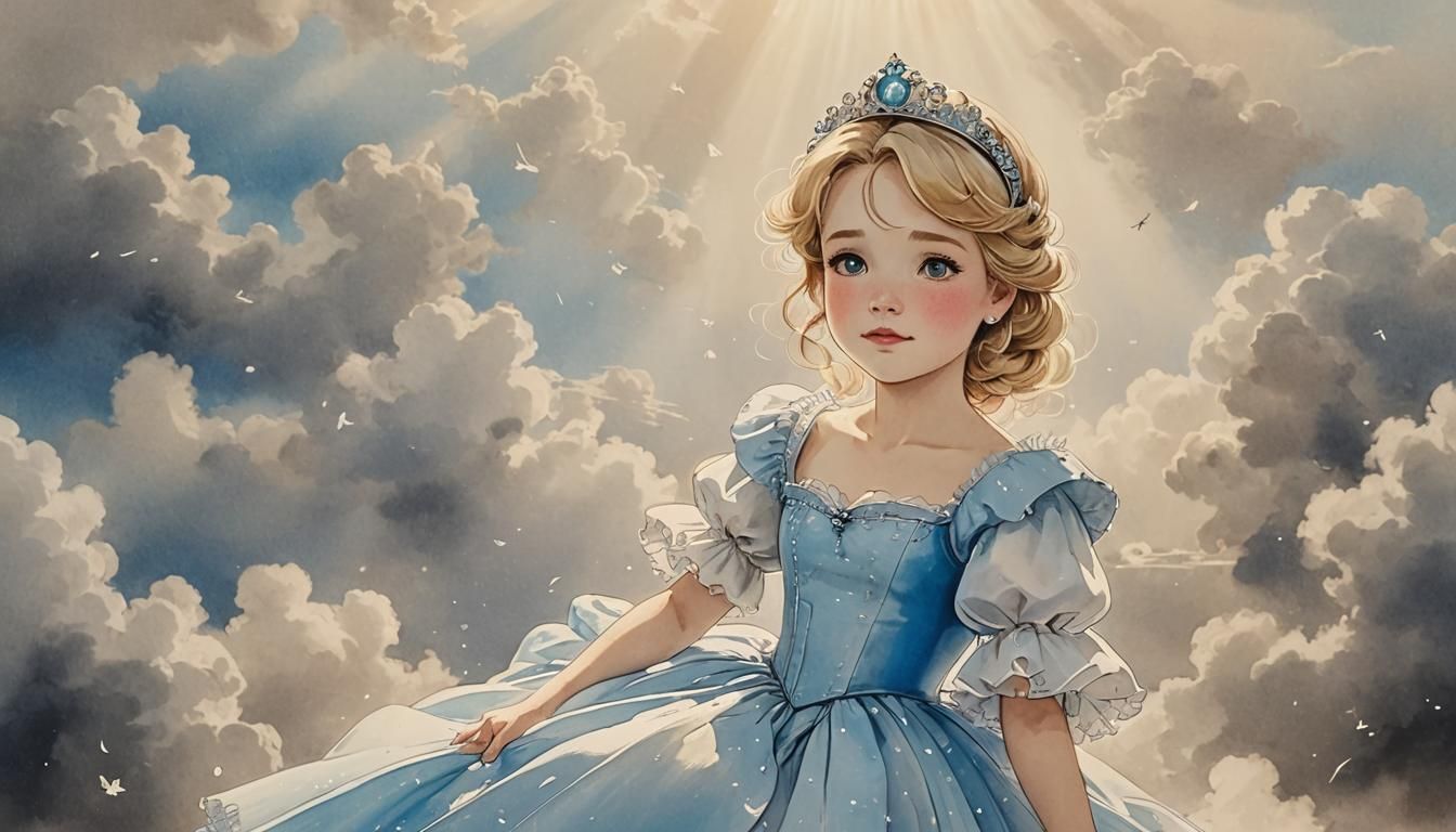 Ink Drawing of Young Cinderella Princess