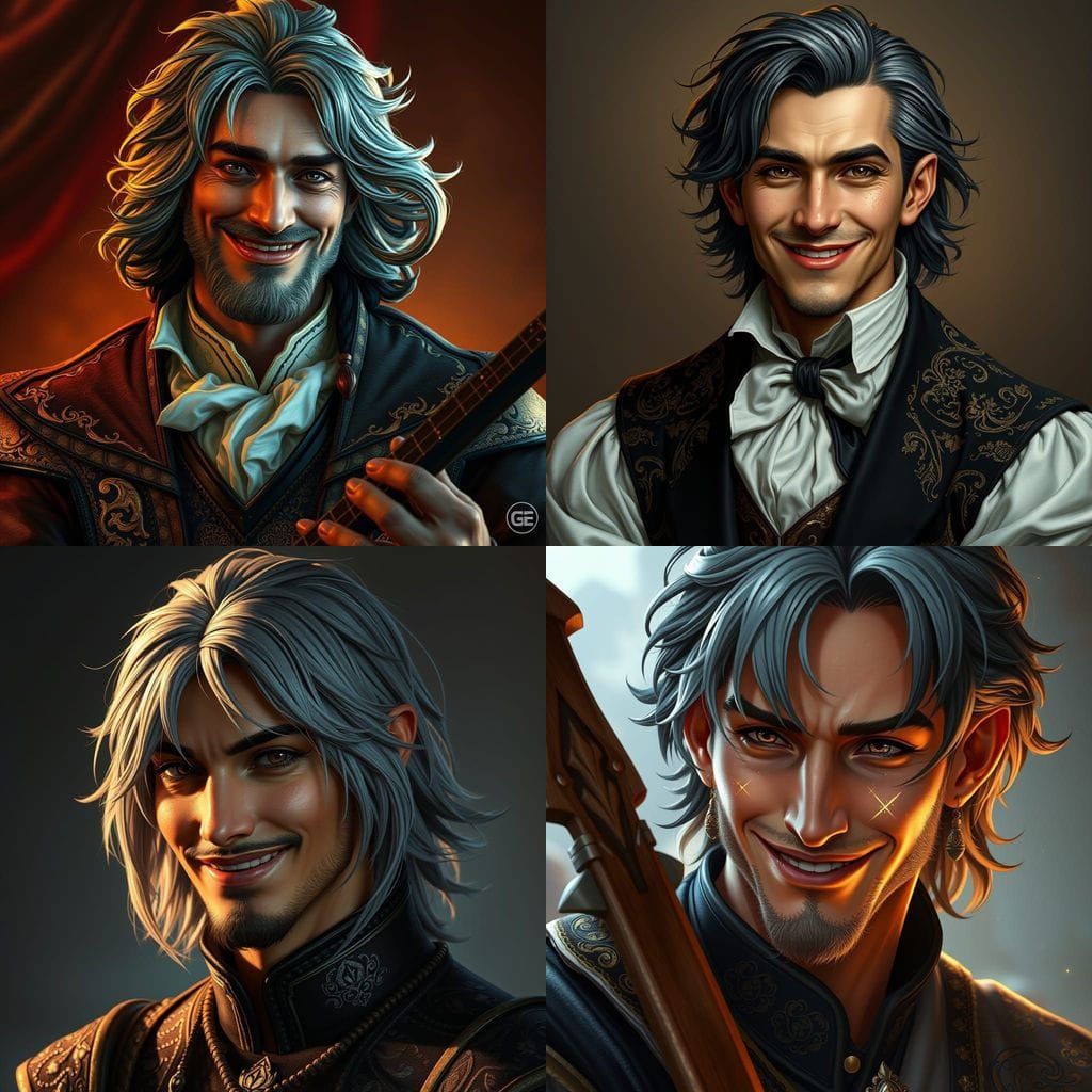 Ethereal Aasimar Bard with Charismatic Smile in Rich, Triadi...