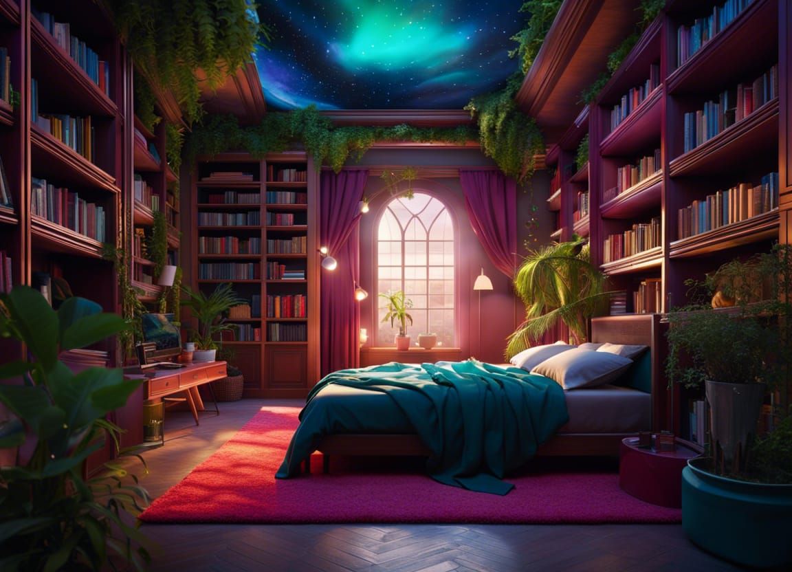 Dreamy Bedroom with Bookshelves in Unreal Engine 5