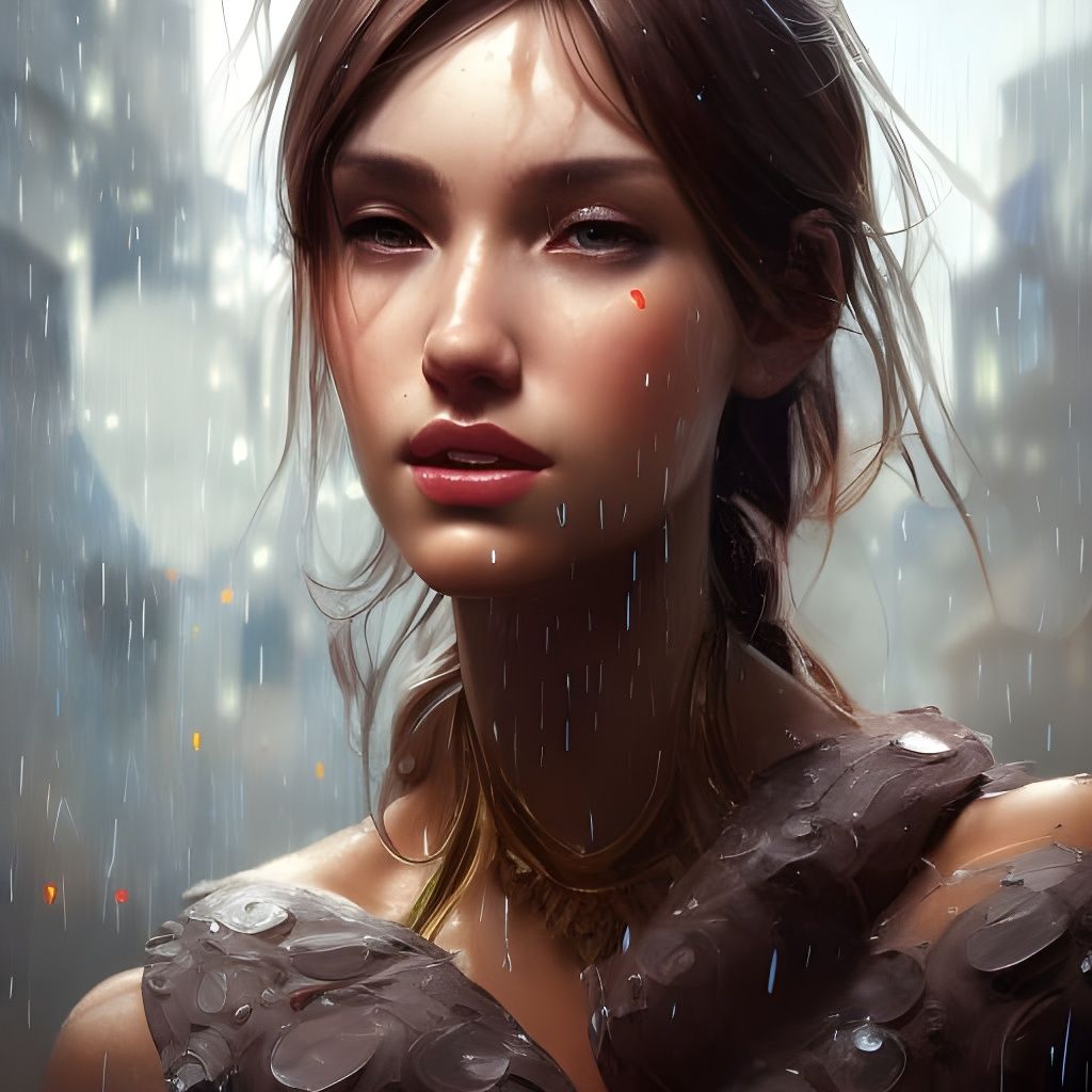 Detailed Portrait of Rain Tilla in Art Nouveau Style