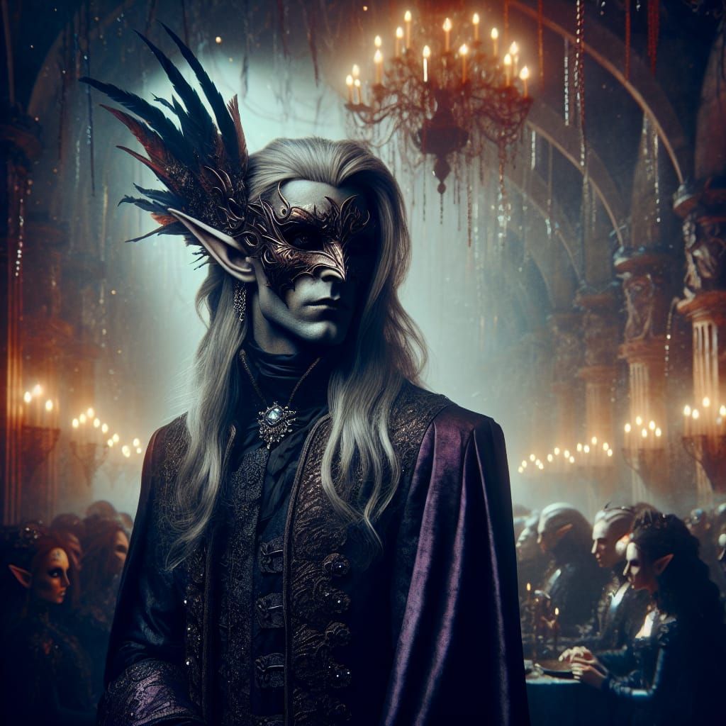 Dark Elf at Masquerade Ball: Digital Matte Painting