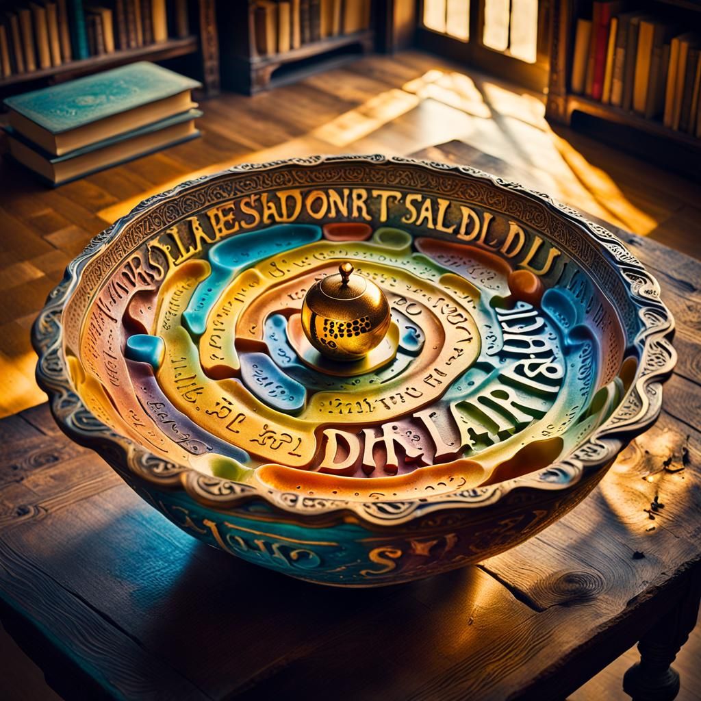 Surreal Word Salad in Ornate Bowl, Dreamlike Art