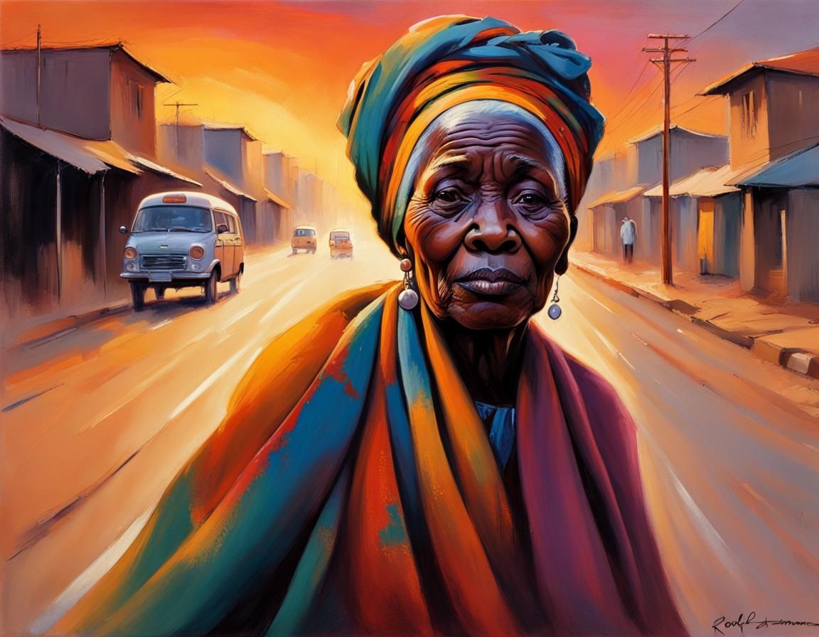 Elderly African Woman Commuting at Dawn