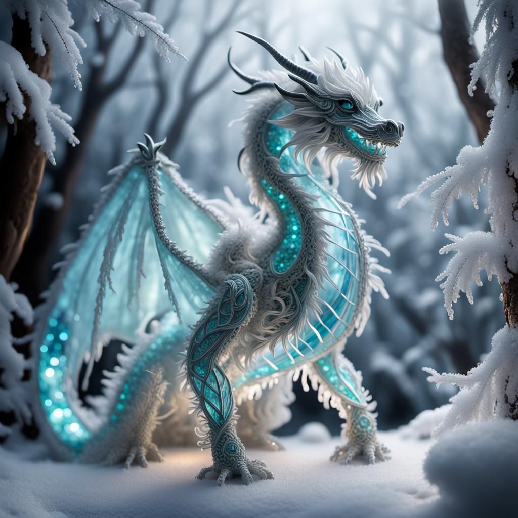 Luminous Crystal Forest Home to Bioluminescent Dragon