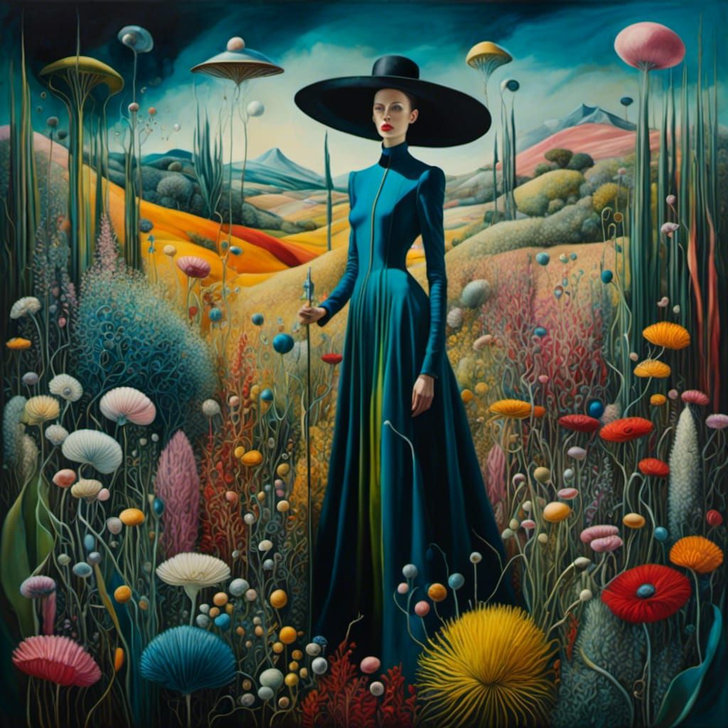 Dreamlike Garden Portrait in Rothko-Miro Style