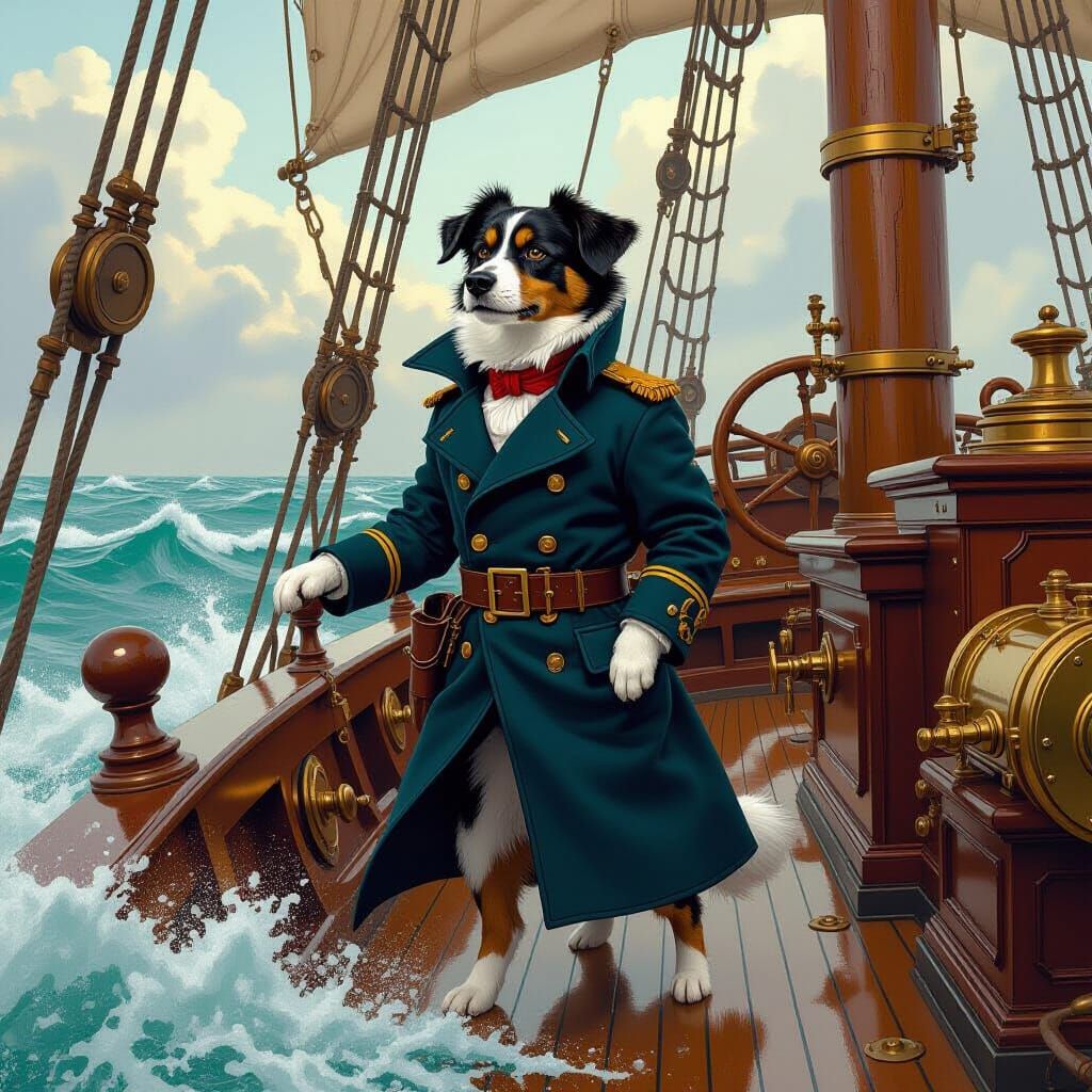 Steampunk Dog Captain on a Victorian Boat