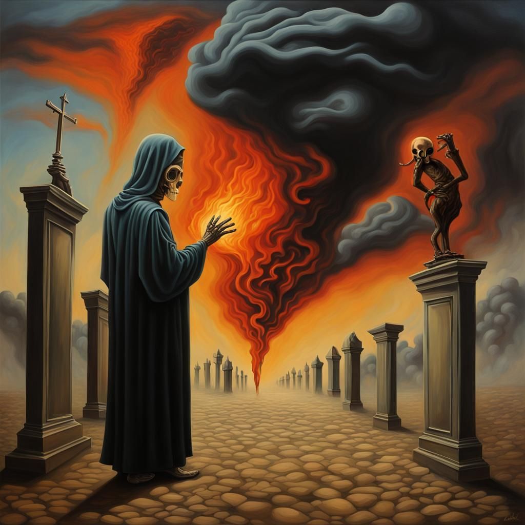 Surreal Midnight Reaper Scene as Dali Painting