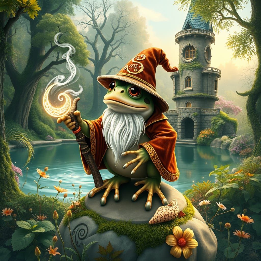 Whimsical Frog Wizard in Earthy Velvet Robes