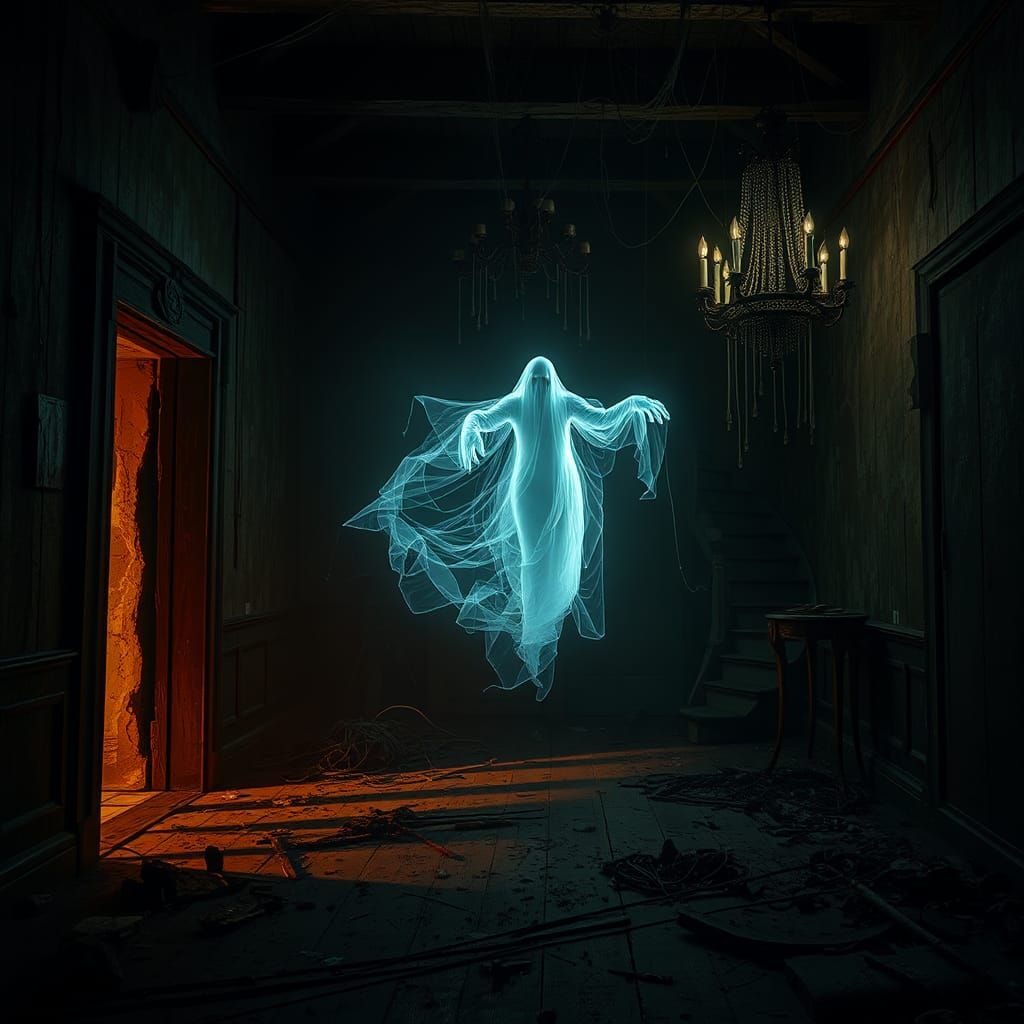 Ethereal Ghost Portrait in Haunted House