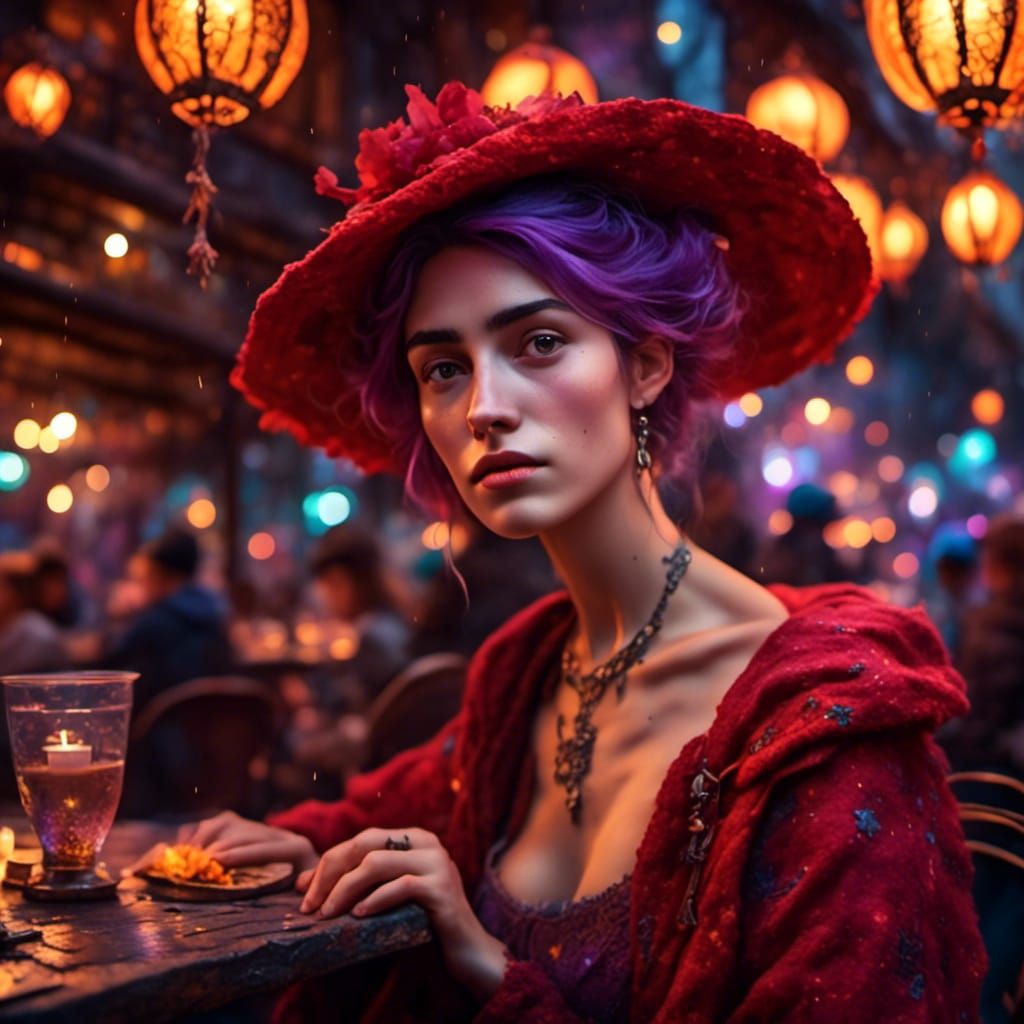 Night Cafe Terrace in Impressionist Style