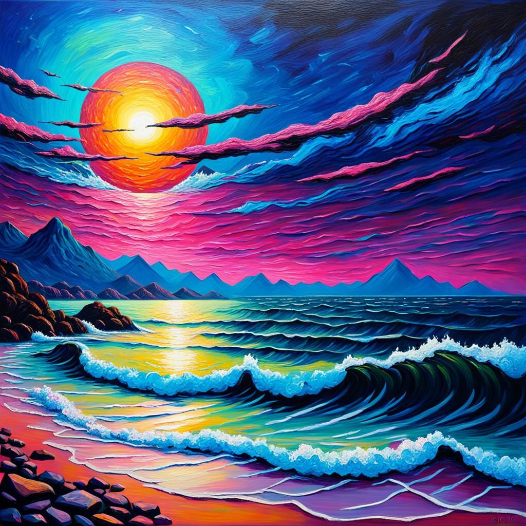 Alien Ocean in Synthwave Neo-Impressionism Style