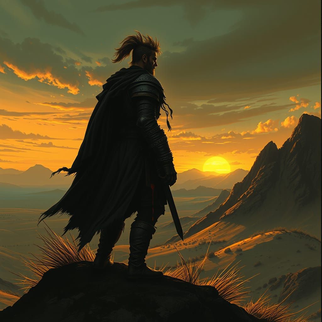 Warrior's Bloodied Stand on Windswept Ridge