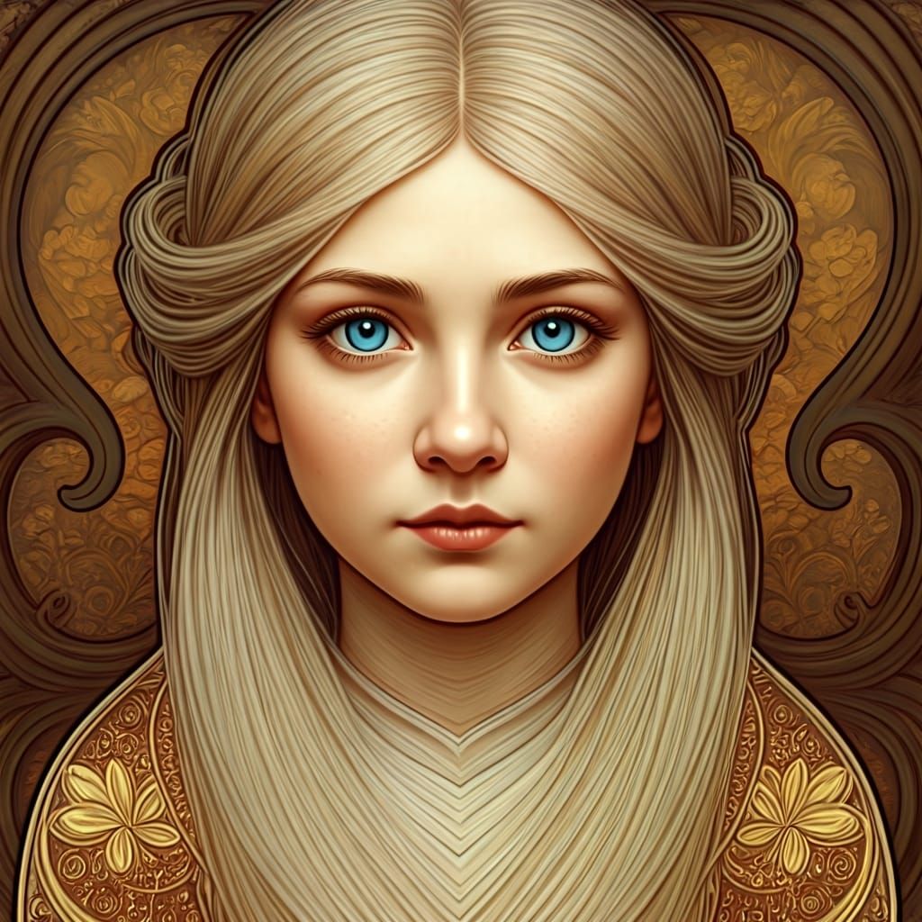 Gnome Woman Portrait in Art Nouveau Style