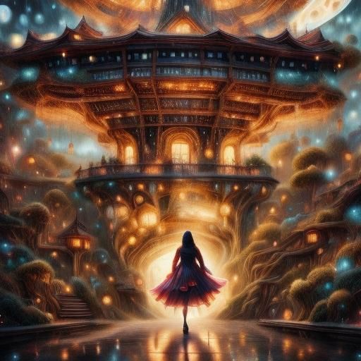 Gypsy Woman Dancing in Rain, Fantasy Style