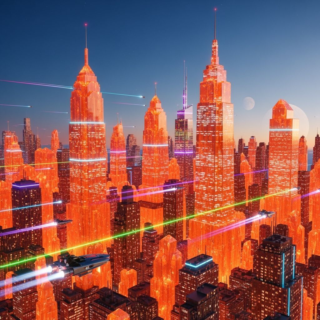 New York Skyline Crafted from Glowing Crocoite Crystals