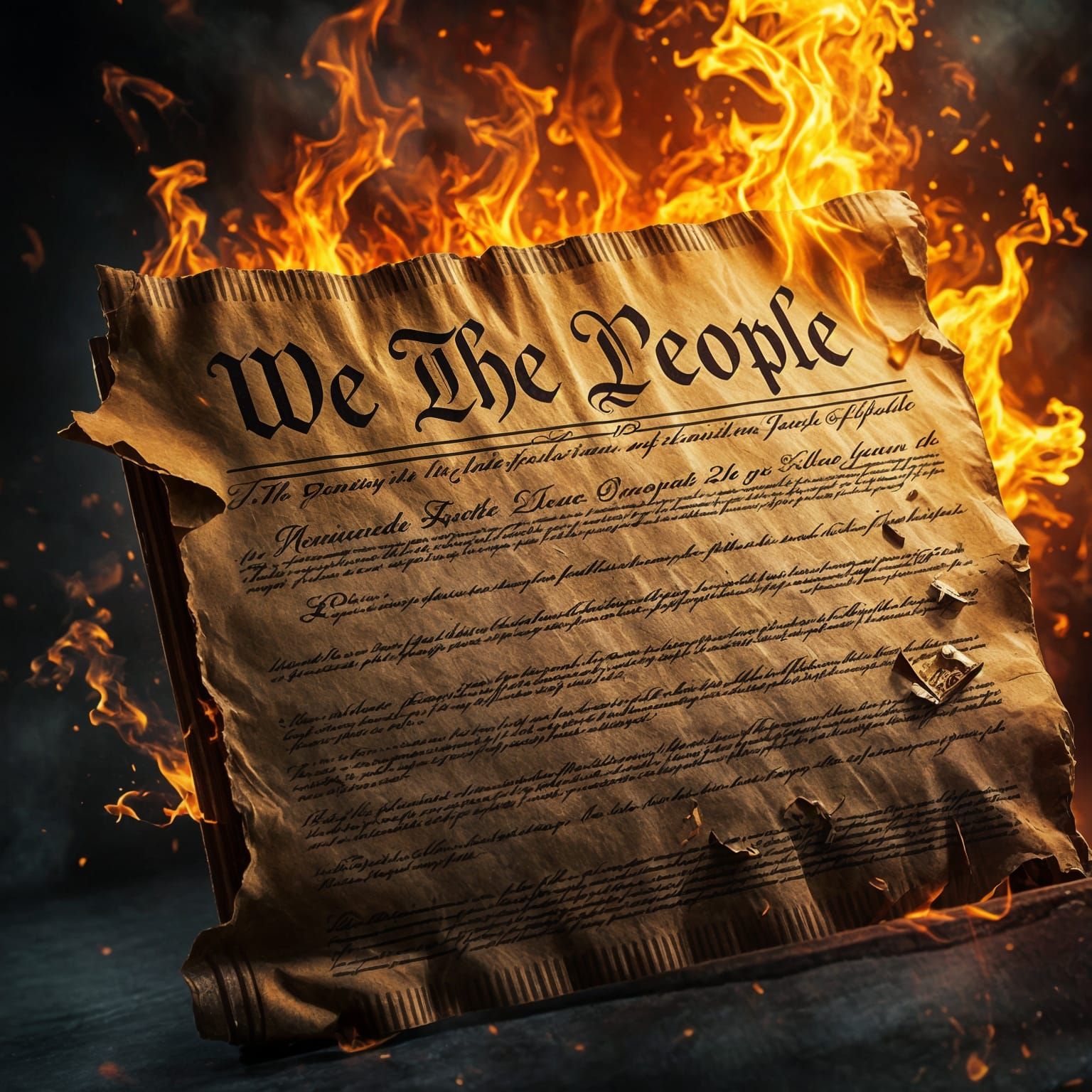 Burning Constitution: Hyperrealistic Splash Art