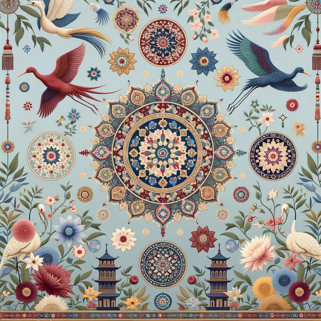 Sindhi Fabric Print with Chinoiserie Elements