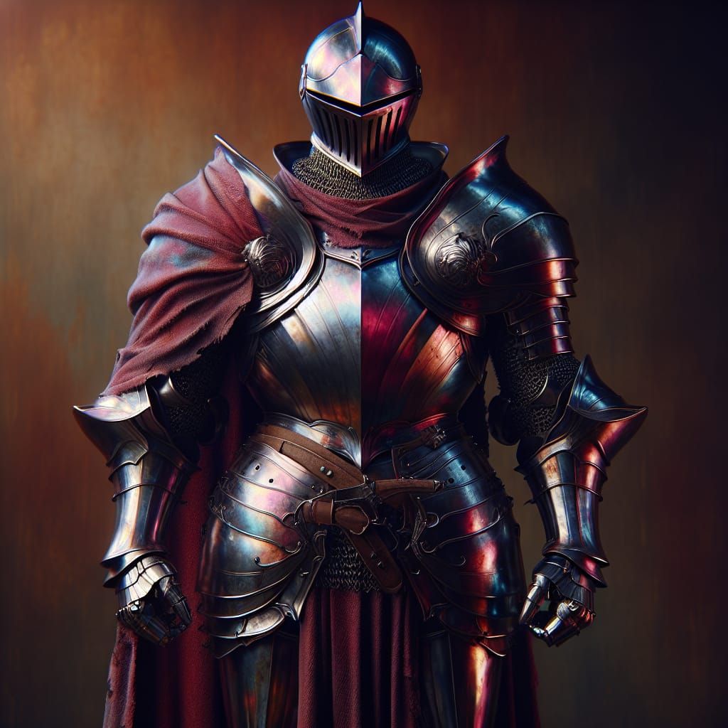 Lone Knight in Rainbow Steel Armor Awaiting Judgement