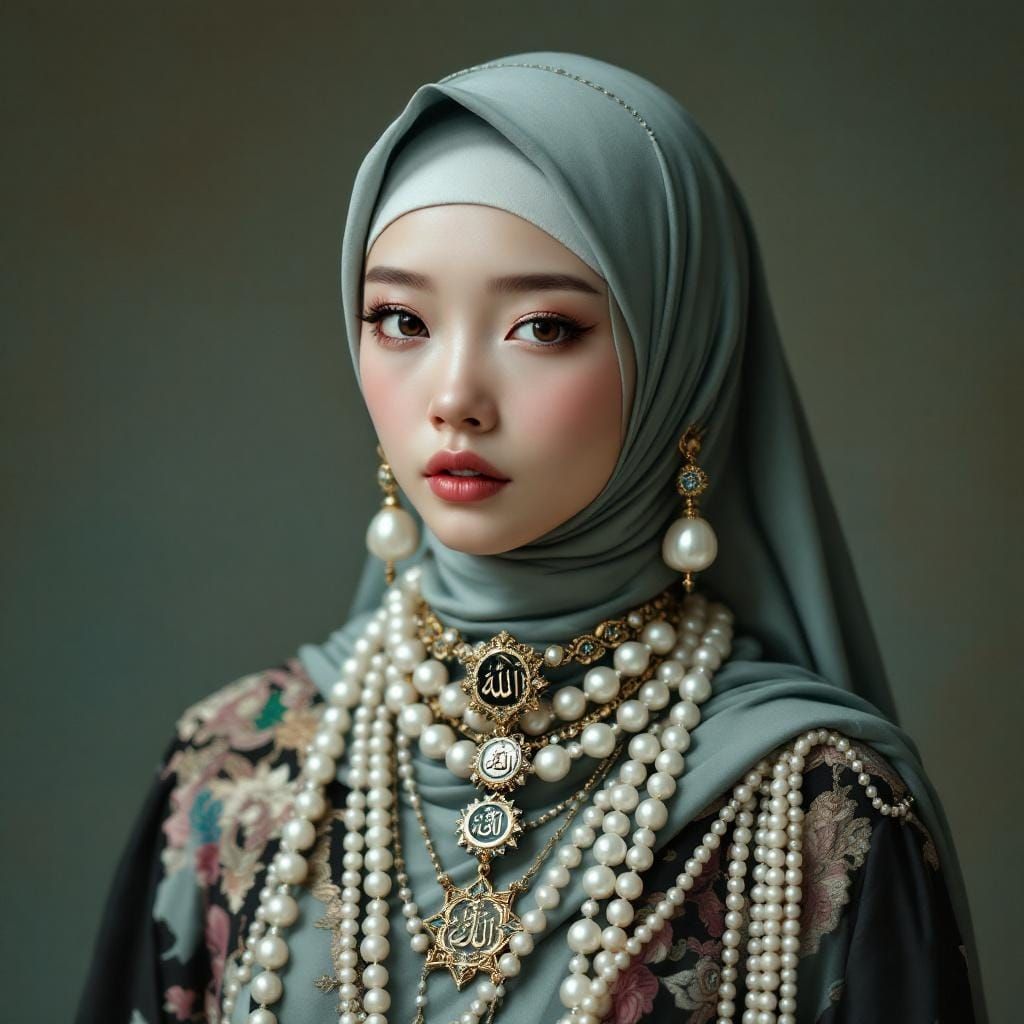 Anime-Inspired Hijab Fashion with Pearl and Pendant Details