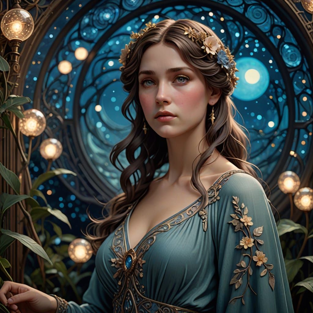 Glamorous Art Nouveau Actress in a Velvet Forest