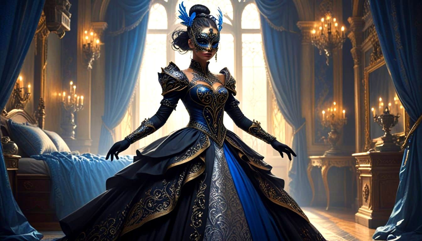 Elegant Warrior Duchess in Ballgown with Masquerade Mask