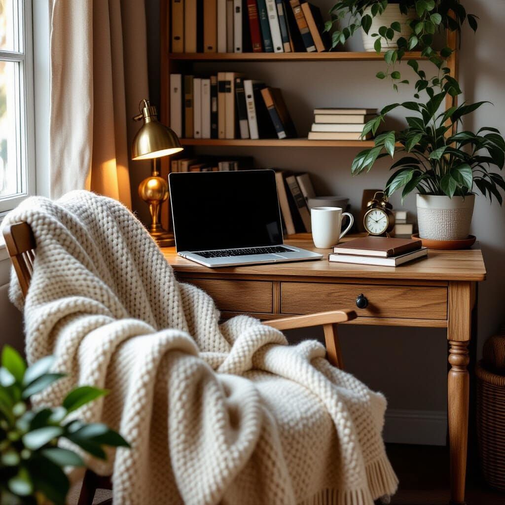 Inviting Home Office Corner in Photorealistic Style