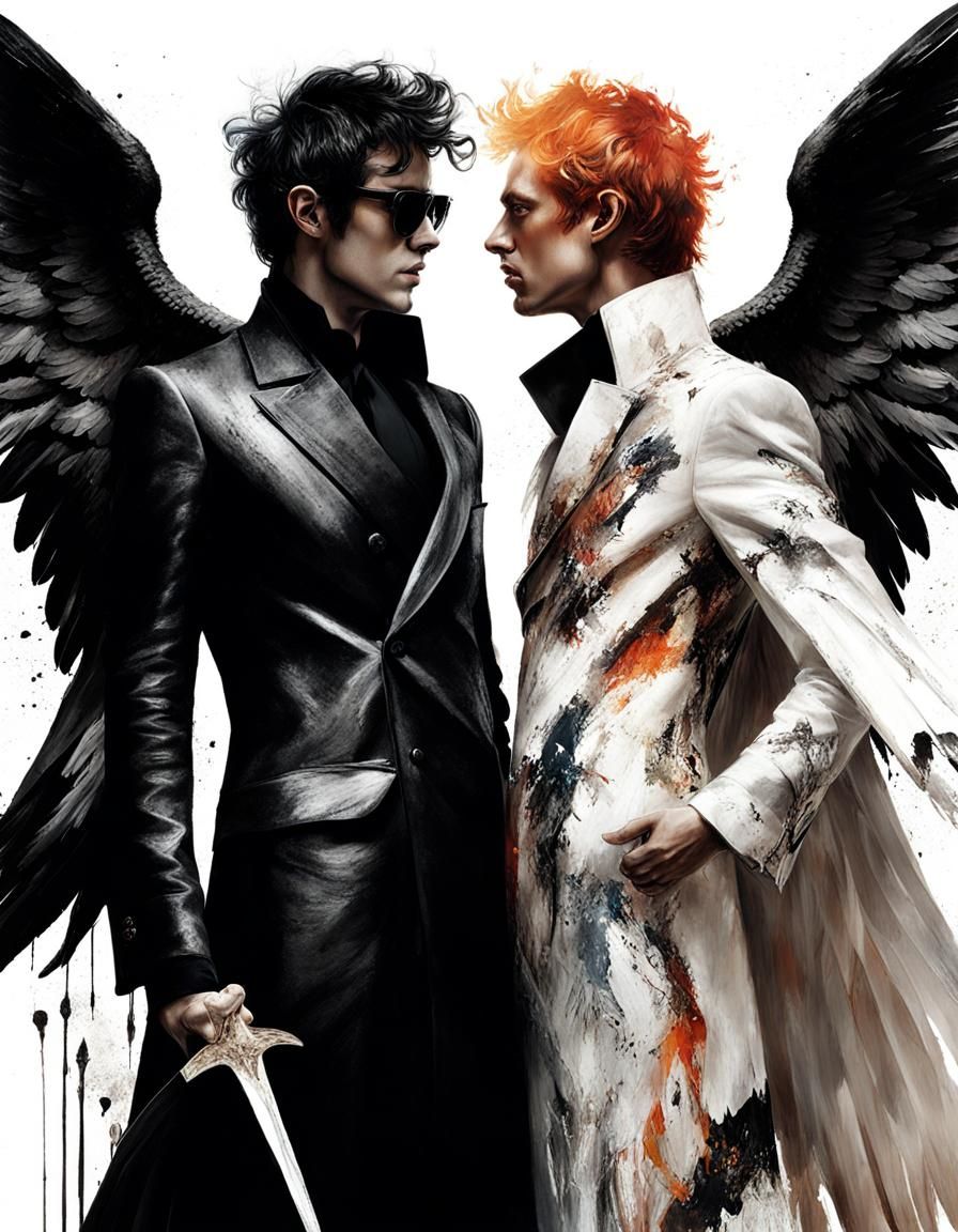 Angels of Good and Evil in a Burtonesque Style