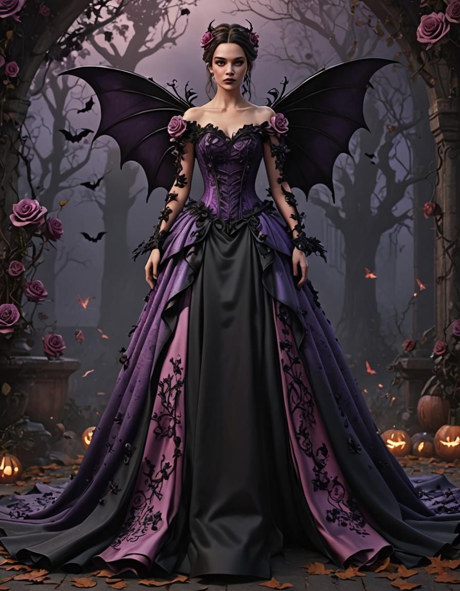 Fantasy Bat Ballgown in Purple Ombre