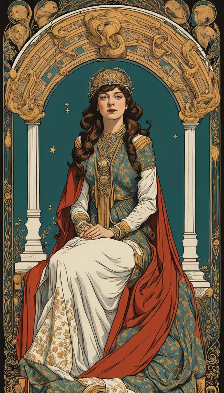 Art Nouveau High Priestess Tarot Card Illustration
