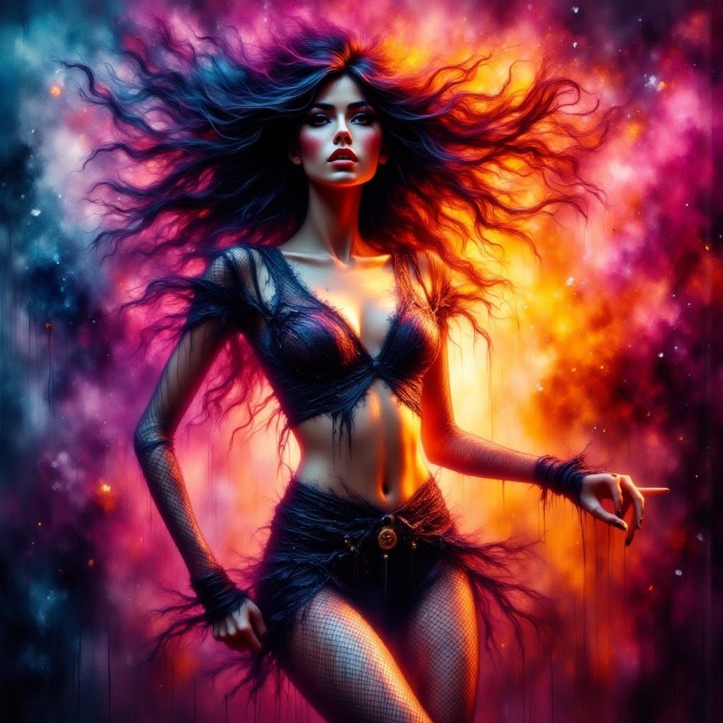 Woman Dancing in Fishnets in a Vibrant Club