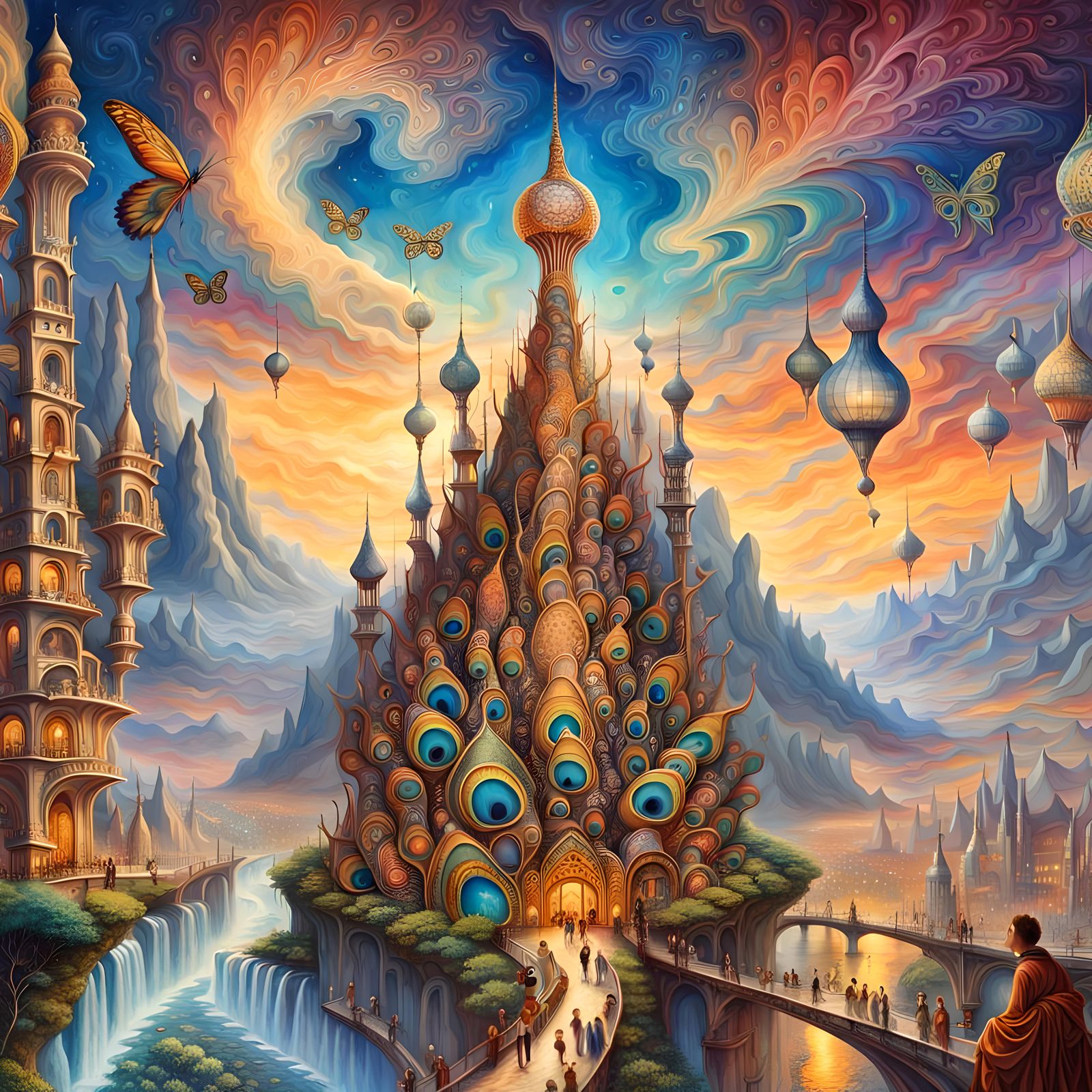 Psychedelic Steampunk Cityscape: Surreal AI Art