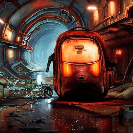 Cyberpunk Cat Explores Abandoned Sewer Tunnel