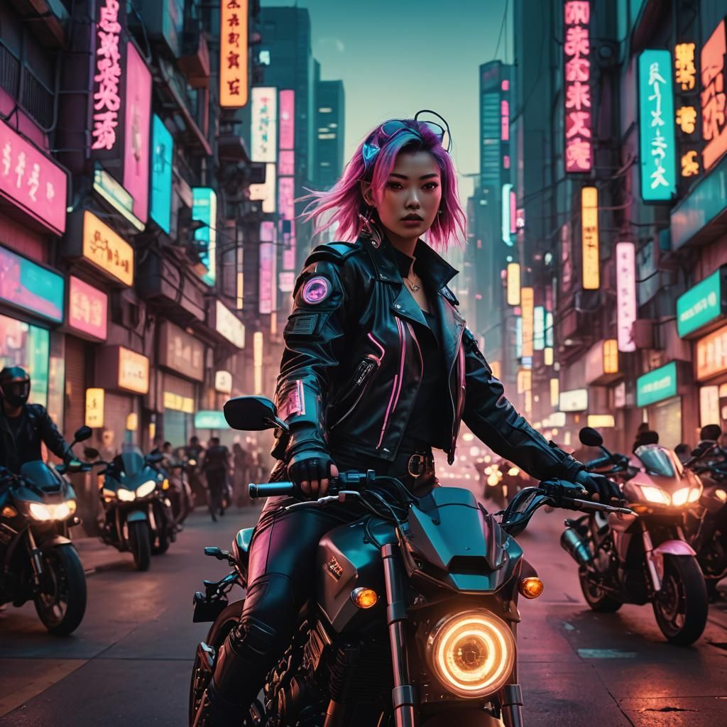 Cyberpunk Motorcycle Portraiture in Pastel Colors